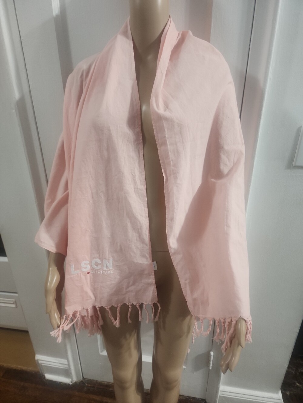 Lascana XL Rectangle Pink Cotton Scarf Wrap Shawl Sarong Knotted Tassels NWOT